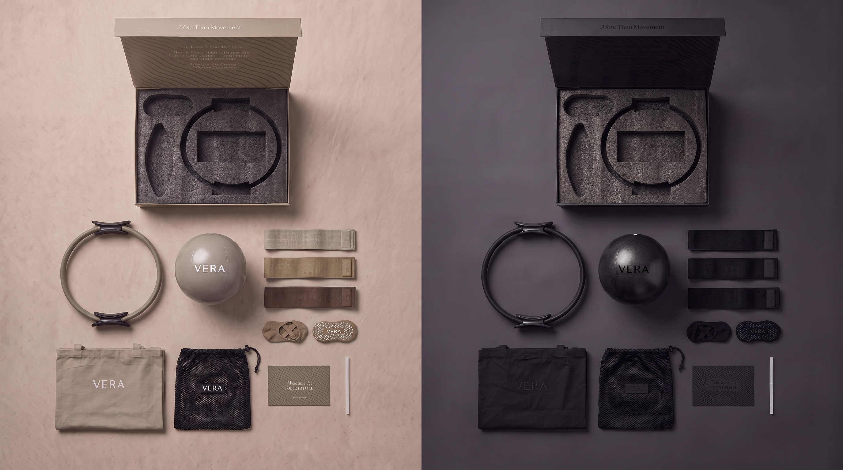 DUNE: Pilates ring, ball, three bands, grip socks, canvas tote and mesh bag.